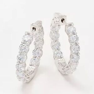 Diamonique Classics Round 4mm Hoop Earrings, Sterling Silver